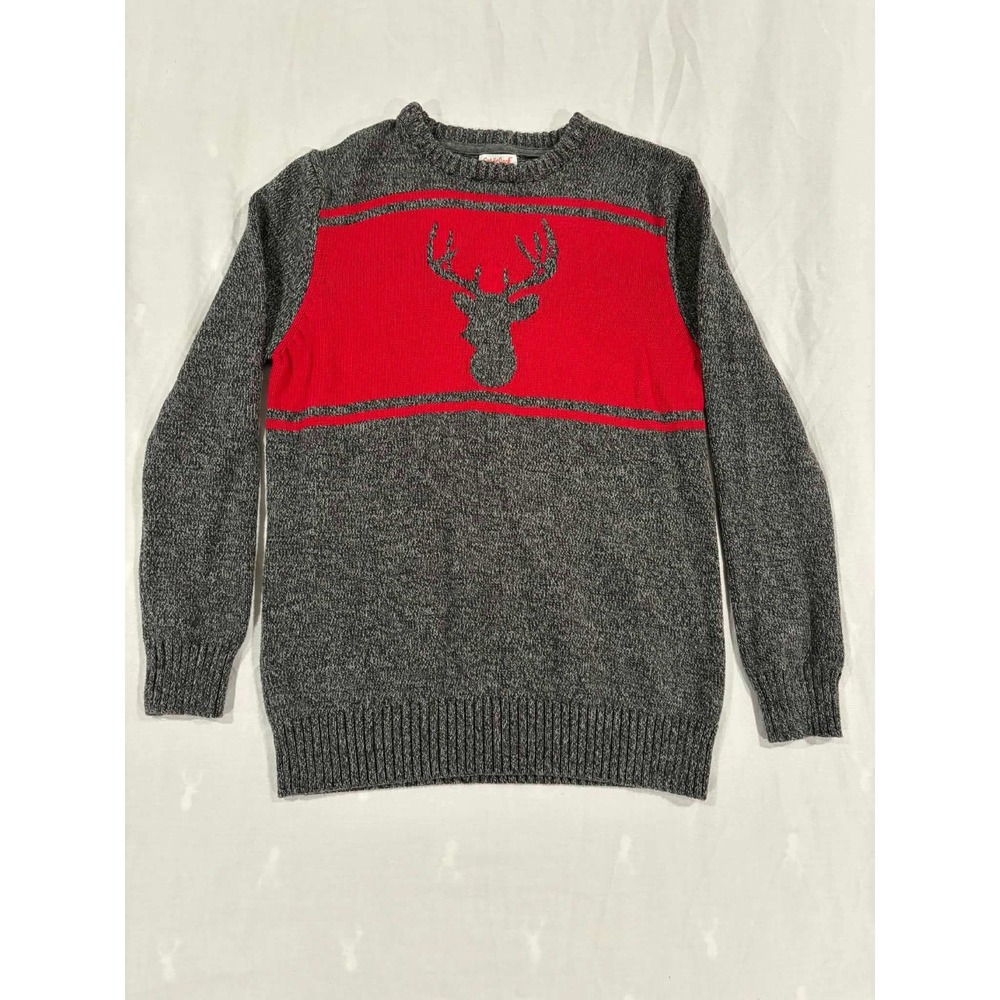 Cat Jack Gray Red Deer Graphic Knit Sweater Boys Size‎ L